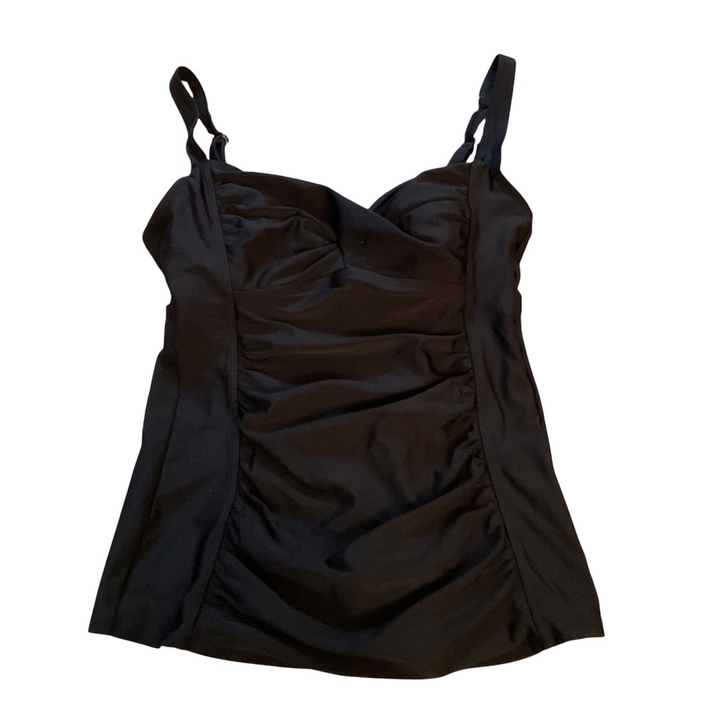 Merona Black Ruched Tankini Swim Top Sweetheart Neck Adjustable Straps Medium